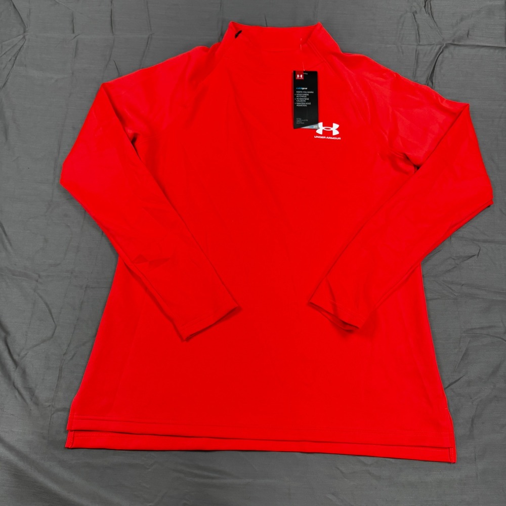 Under Armour ColdGear Womens Mock Neck Fitted Long Sleeve Salmon Pink 1364105 LG